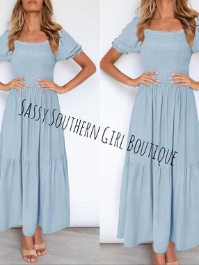 ⭐🆕 Blue Smocked Midi Dress